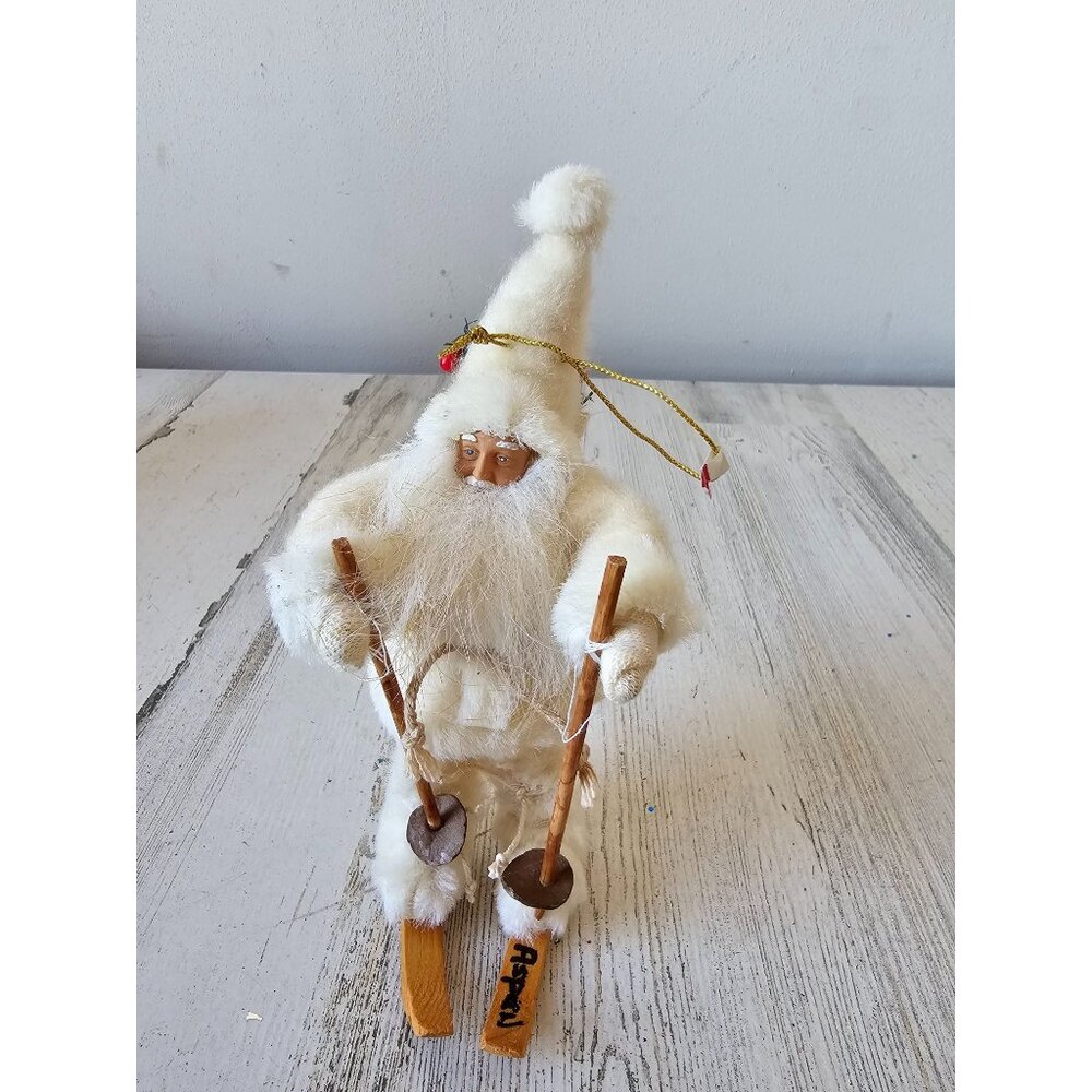 Vintage Santa skier skiing ornament for Xmas tree white father Xmas claws